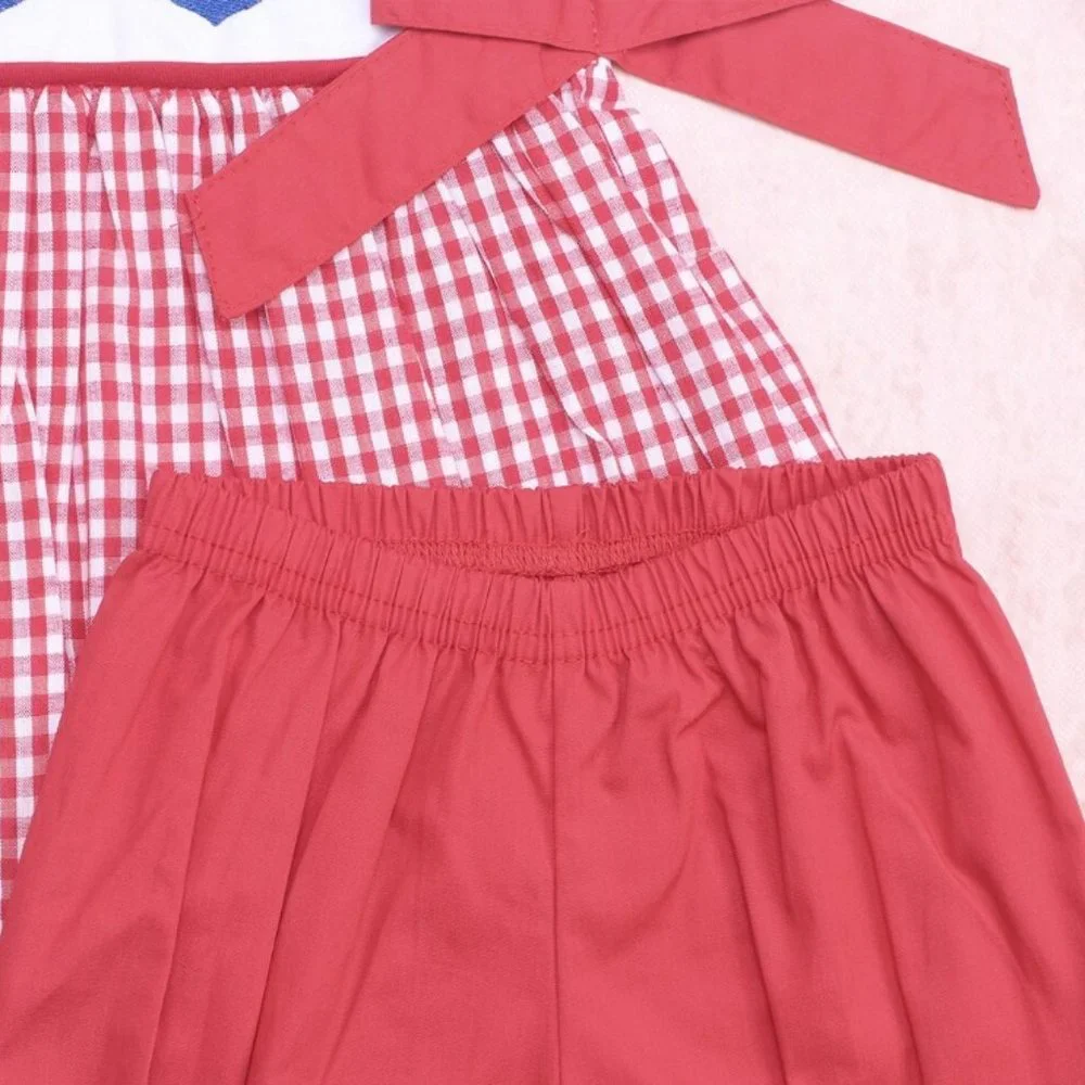 Boutique Anchor Nautical Girls Red Gingham Tunic Shorts Outfit 4th of July